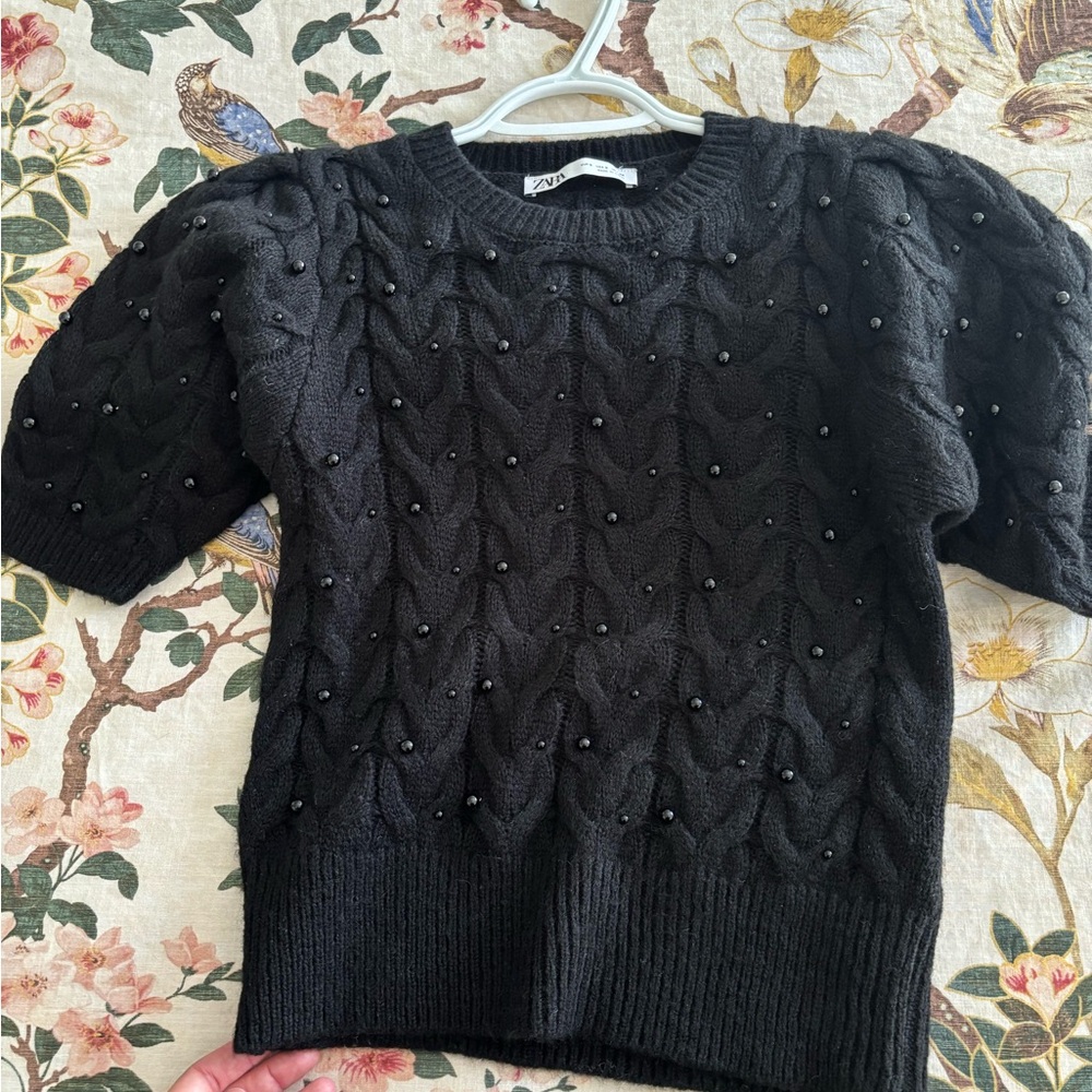 Zara Charcoal Knit Sweater with Embellishments